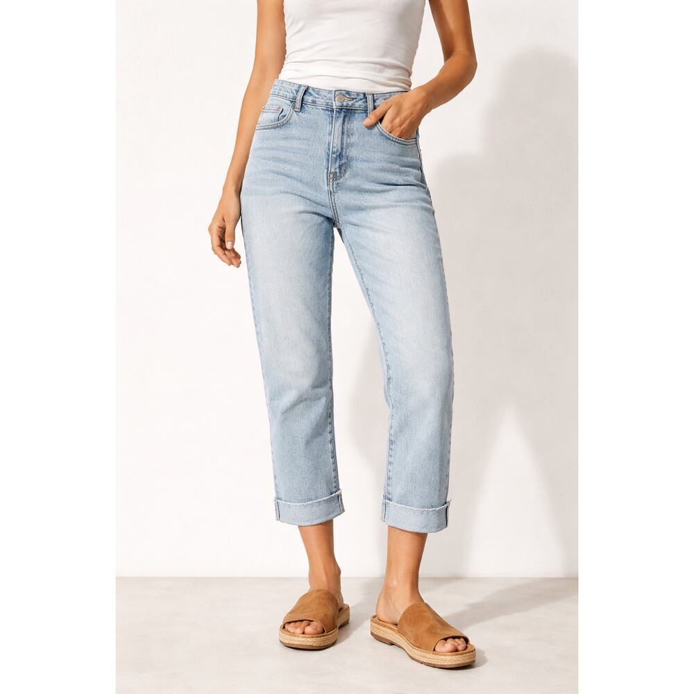 Frye Light Wash Denim Jeans Cropped Raw Hem Cuff High Rise Size 10/30